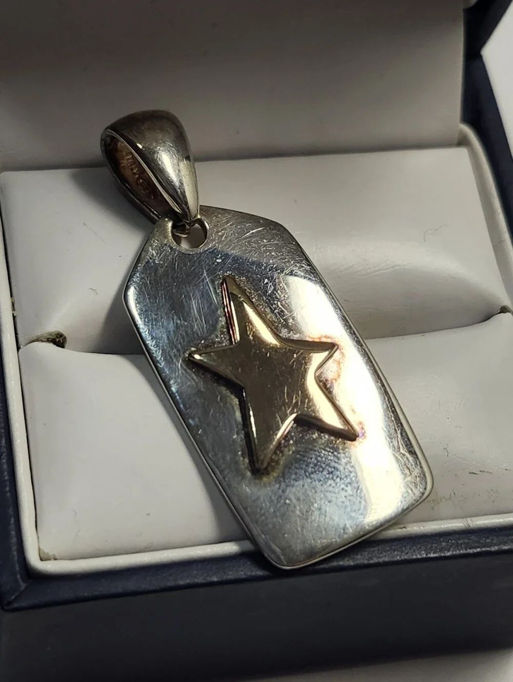 Milor Italy Sterling Silver Plated Dog Tag Pendant With Star